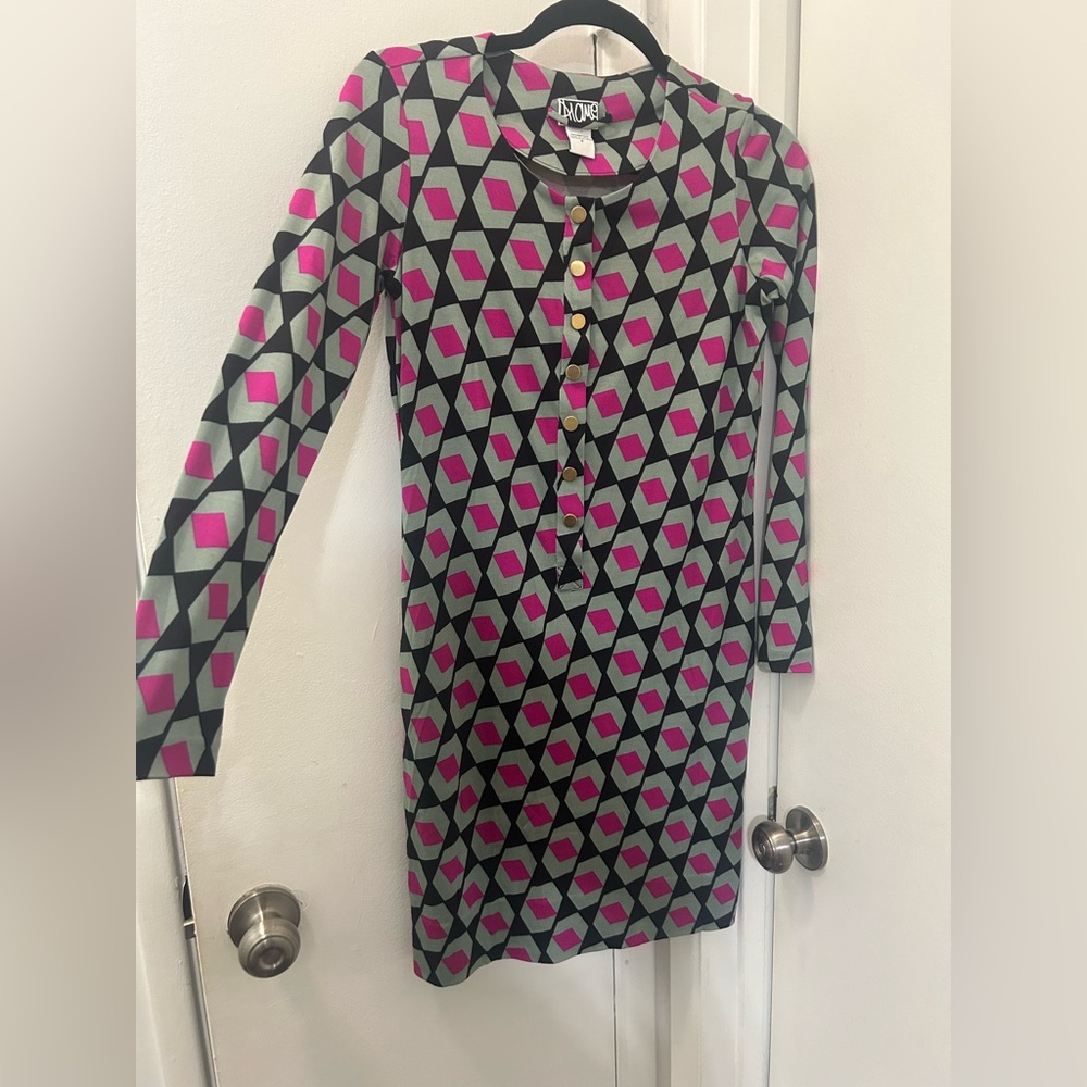 Diane Von Furstenberg DVF Emsley Dress MOD Geometric print vintage pink green 2